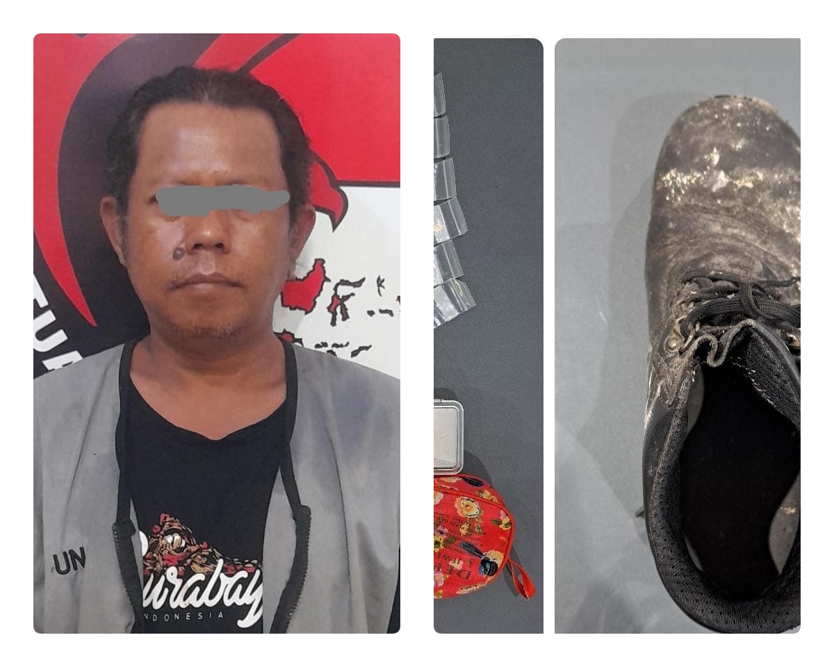 Tersangka LH diamankan di Polrestabes Surabaya bersama barang bukti (IST).