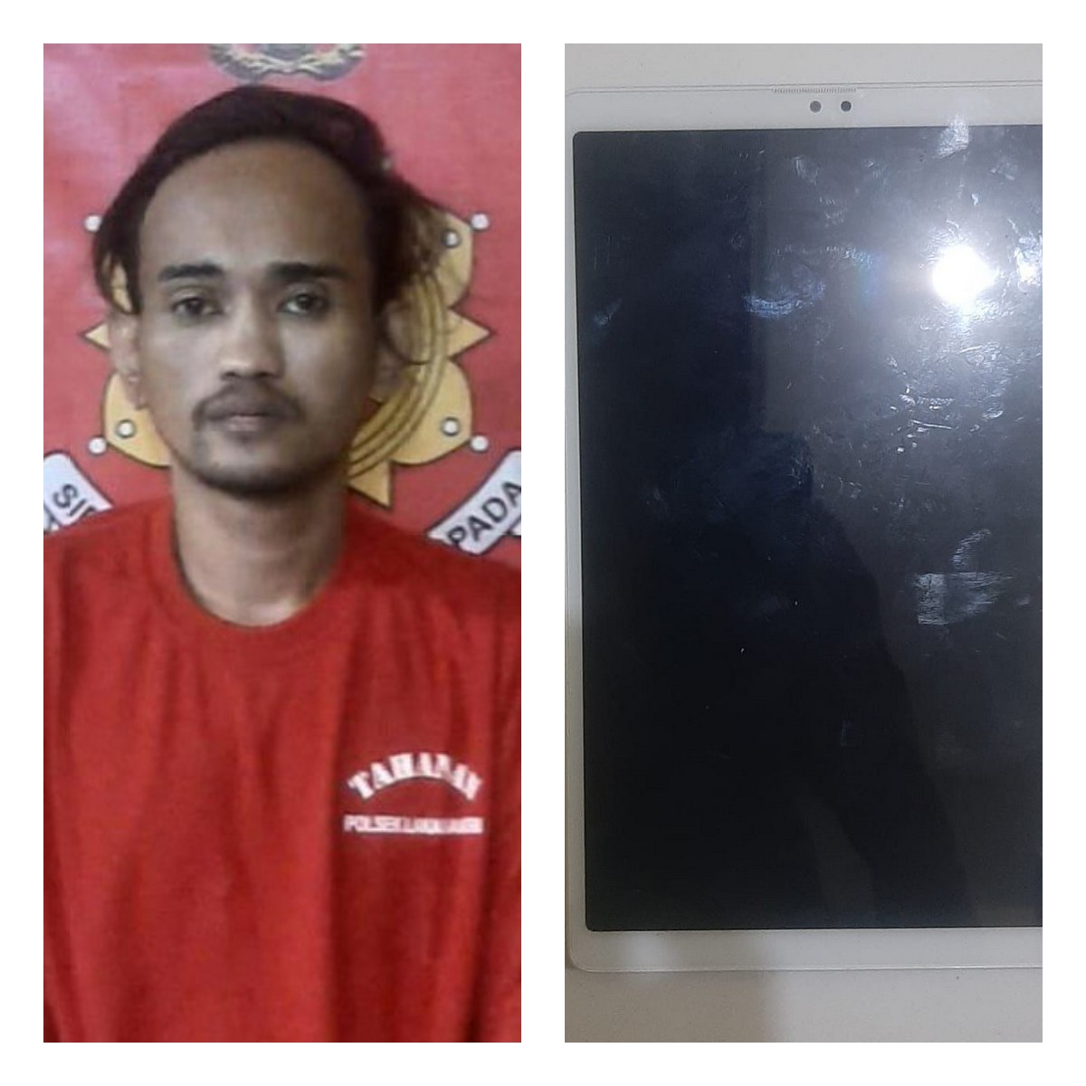 Tersangka pencuri tablet ditahan di Polsek Lakarsantri (IST).