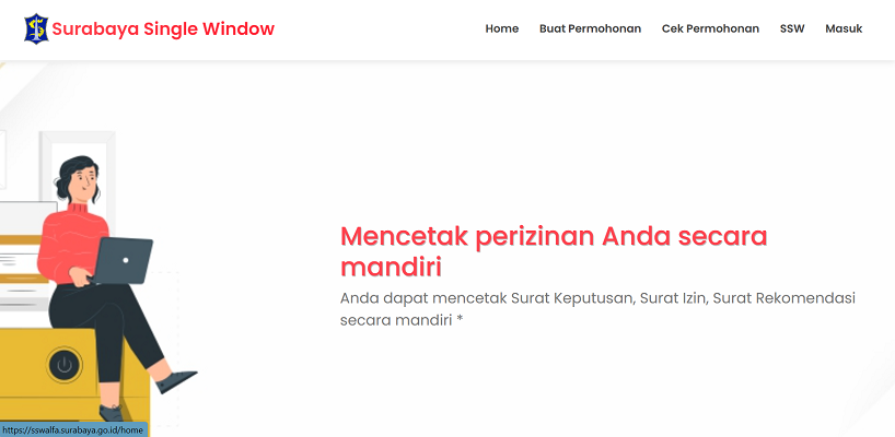 PETUNJUK: Halaman awal Surabaya Single Window Alfa (SSW Alfa). (IST)