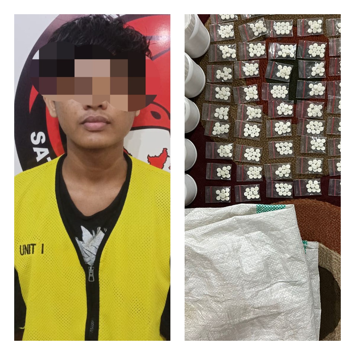 Tersangka MD saat diamankan Satresnarkoba Polrestabes Surabaya. Ia disergap hendak jual pil LL (IST).