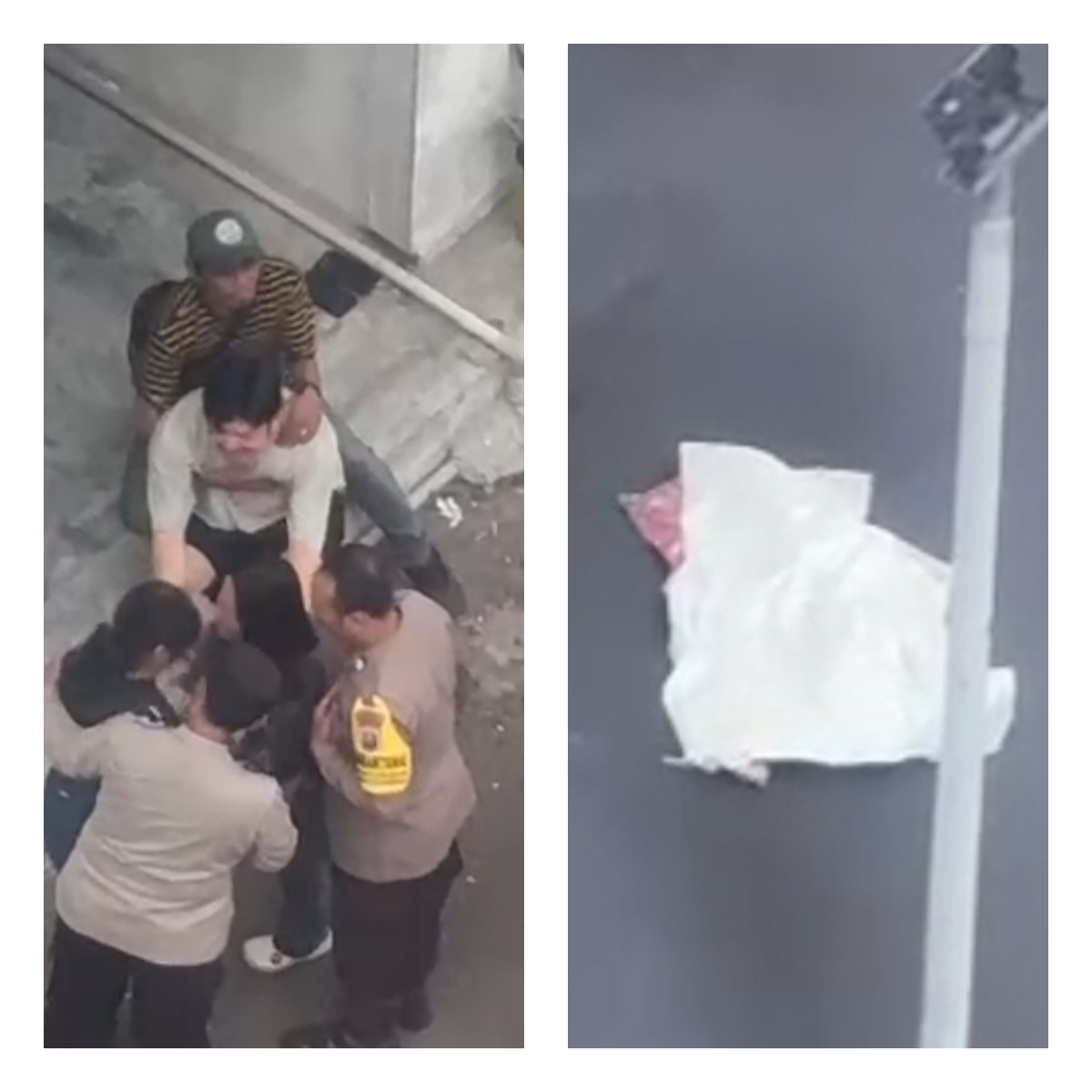 Polisi menenangkan keluarga korban di dekat jenazah korban di parkiran Cito Mall Surabaya (IST).