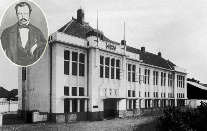 MAJU PESAT: Salah satu gedung pabrik di Surabaya Utara dan Frans Jacob Hubert Bayer (insert) salah satu pendiri industri di Kota Pahlawan.