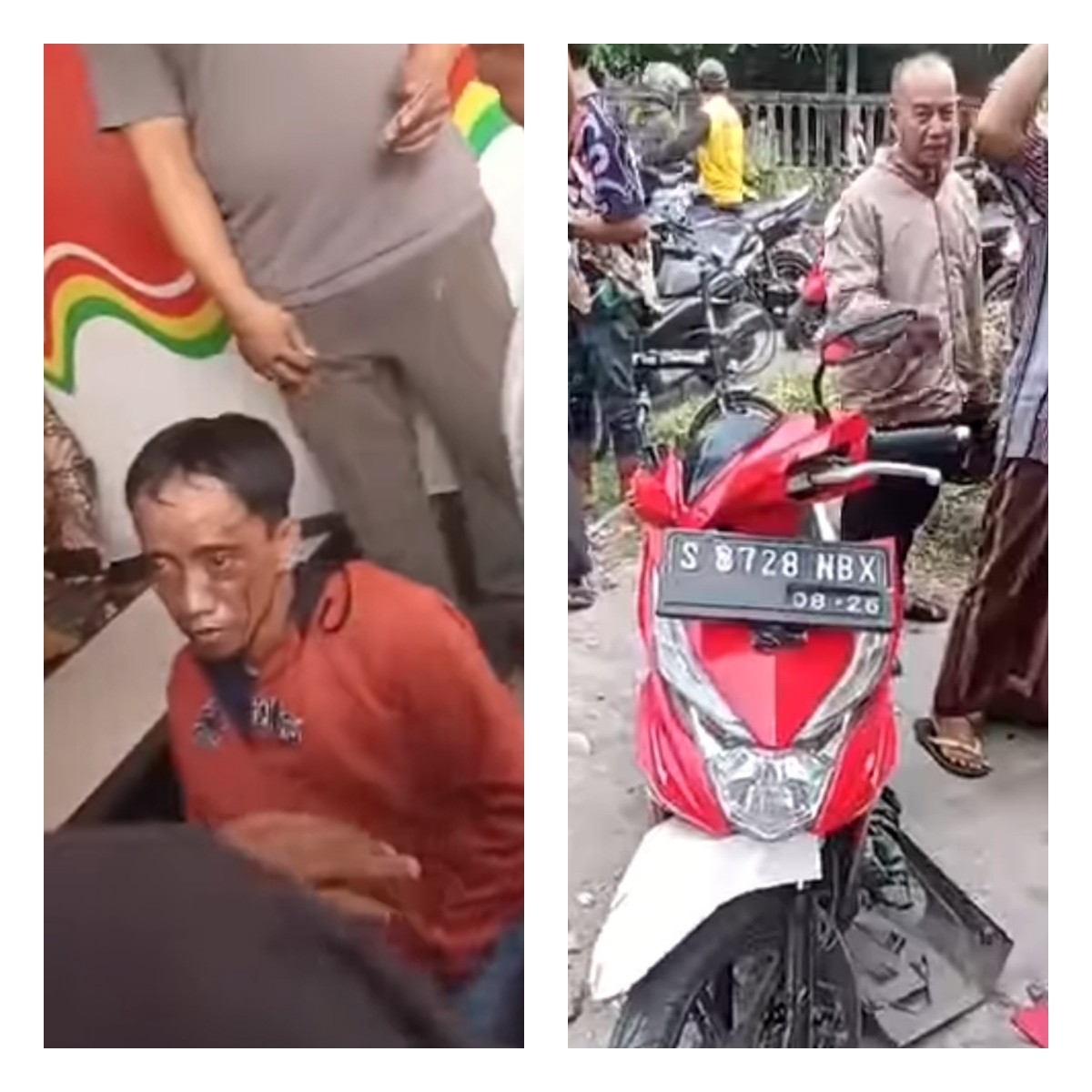 Tersangka IS, 40, lemas usai dihajar warga di Jalan Pakal Madya Surabaya dan motor sarana (IST).