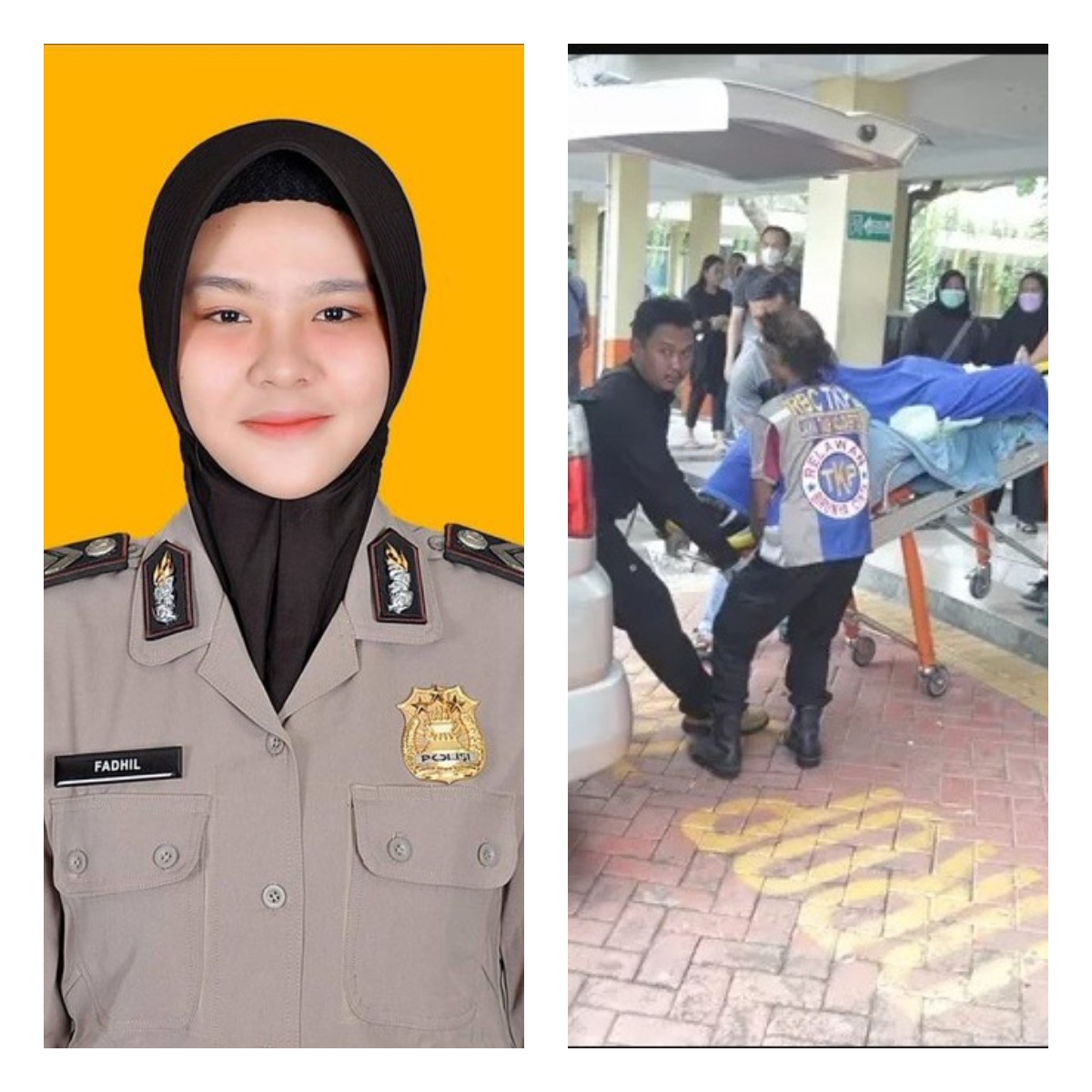 Jenazah Briptu Rian Dwi Wicaksono dievakuasi setelah dibakar istrinya Briptu Fadhilatun Nikmah (JPR).