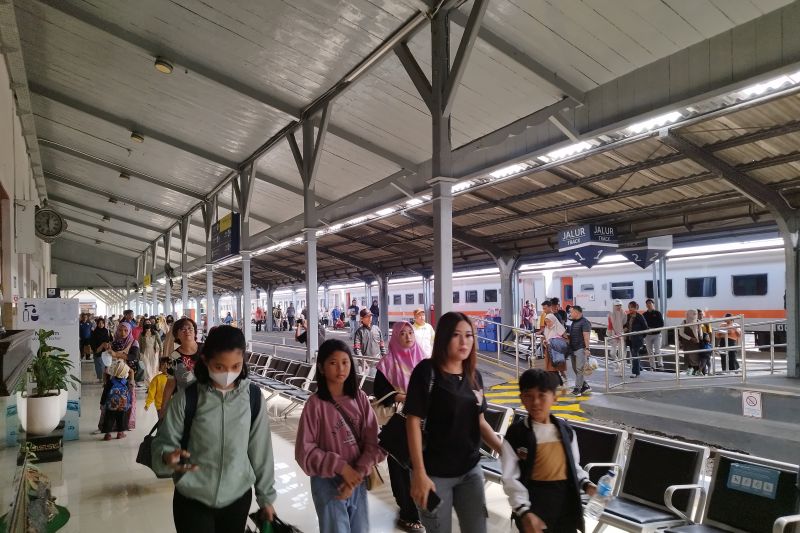 Sejumlah penumpang turun dari kereta api di Stasiun Jember, Jawa Timur, menjelang libur Idul Adha pada Kamis (13/6/2024).