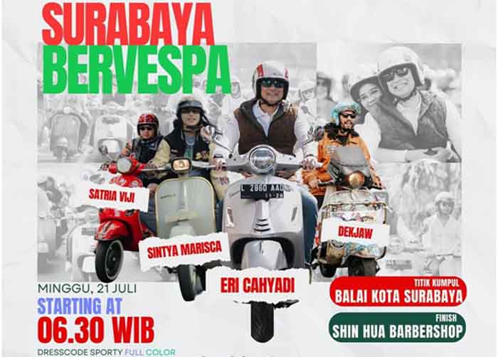 Surabaya Bervespa yang akan digelar pada Minggu, 21 Juli 2024 menjelajahi Kota Lama Surabaya.