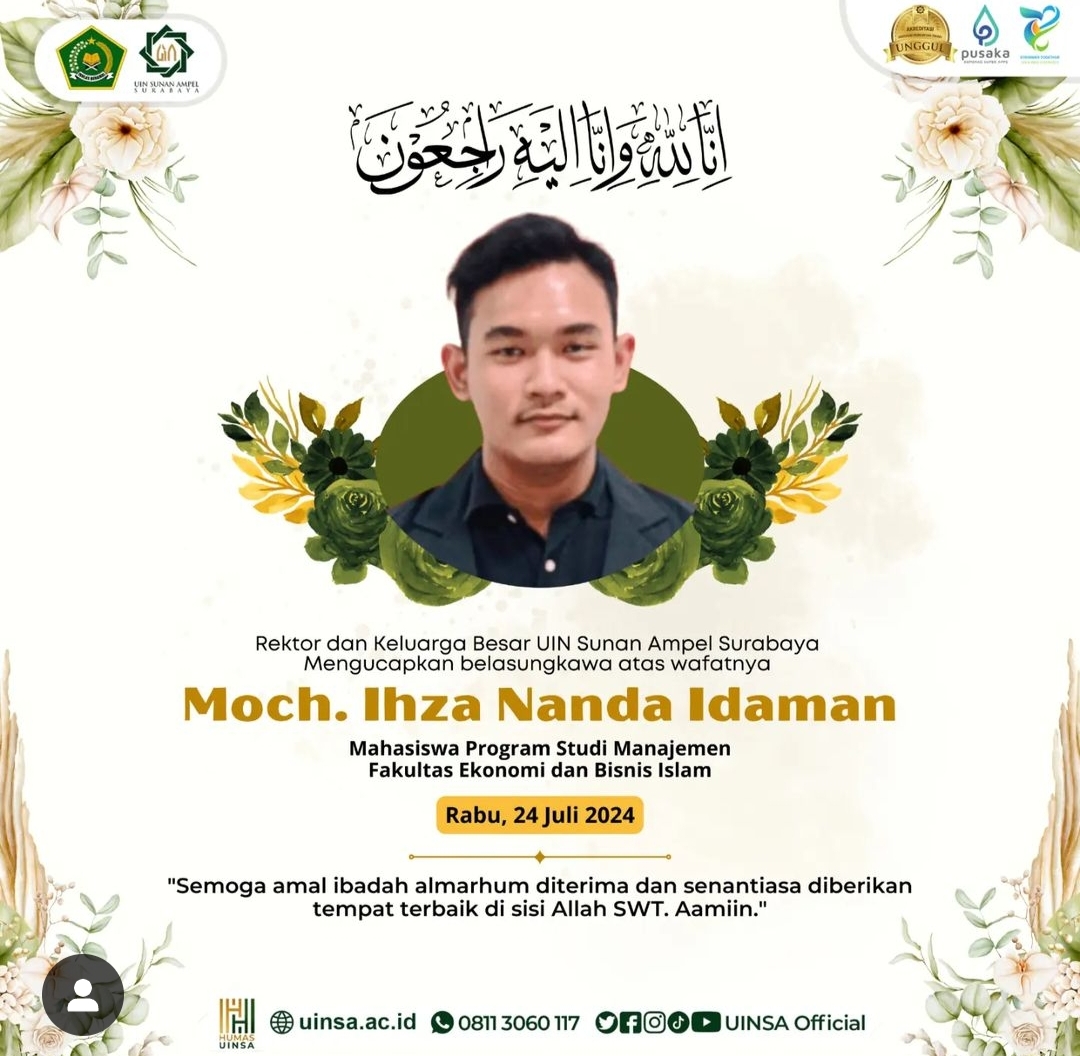 Ucapan duka dari kampus UINSA untuk korban Moch. Ihza Nanda Idaman.