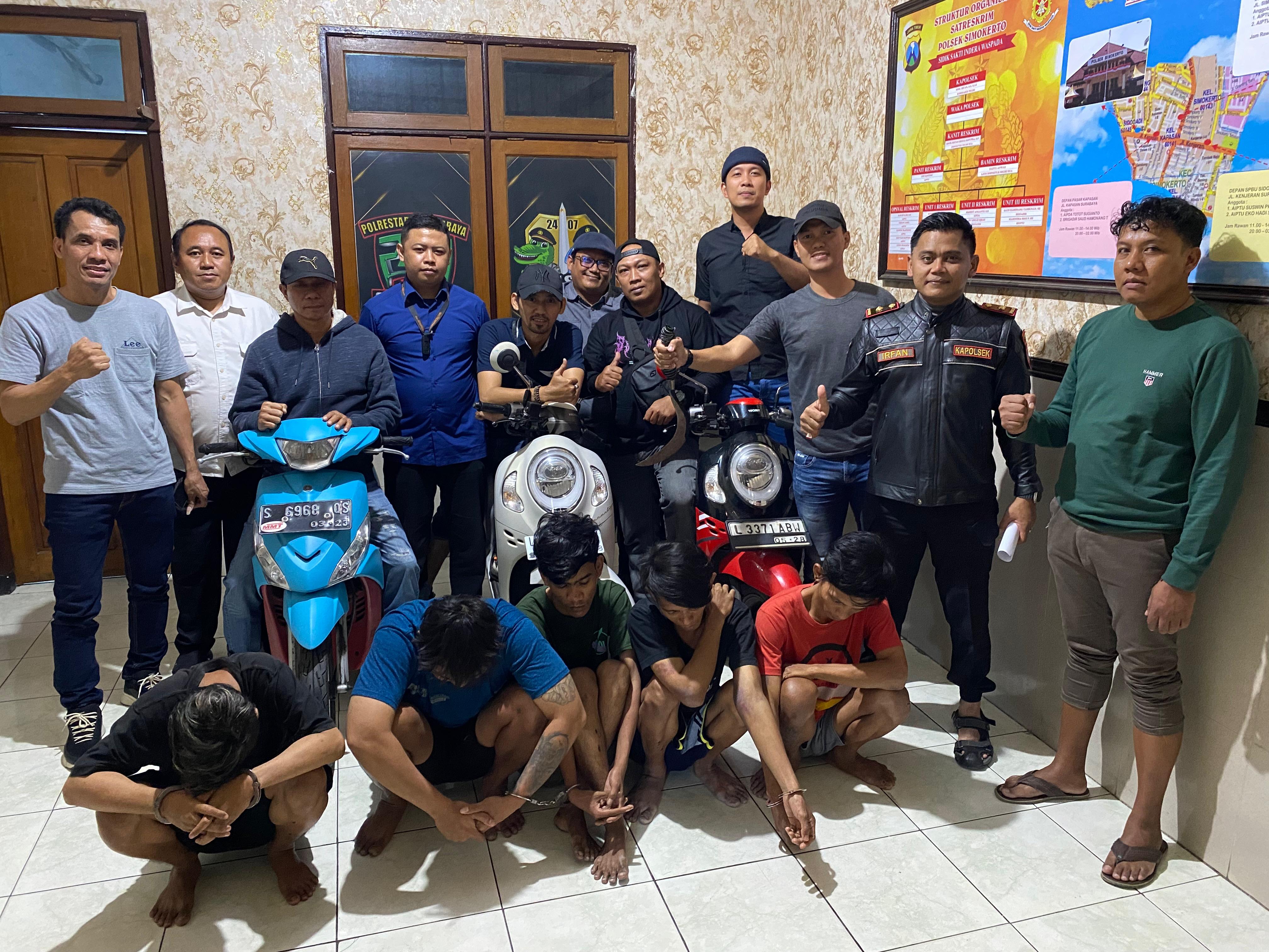 Enam orang diamankan Polsek Simokerto karena melakukan aksi curanmor dan begal sepeda motor di Jalan Ngagel Jaya Selatan, Surabaya. (IST)
