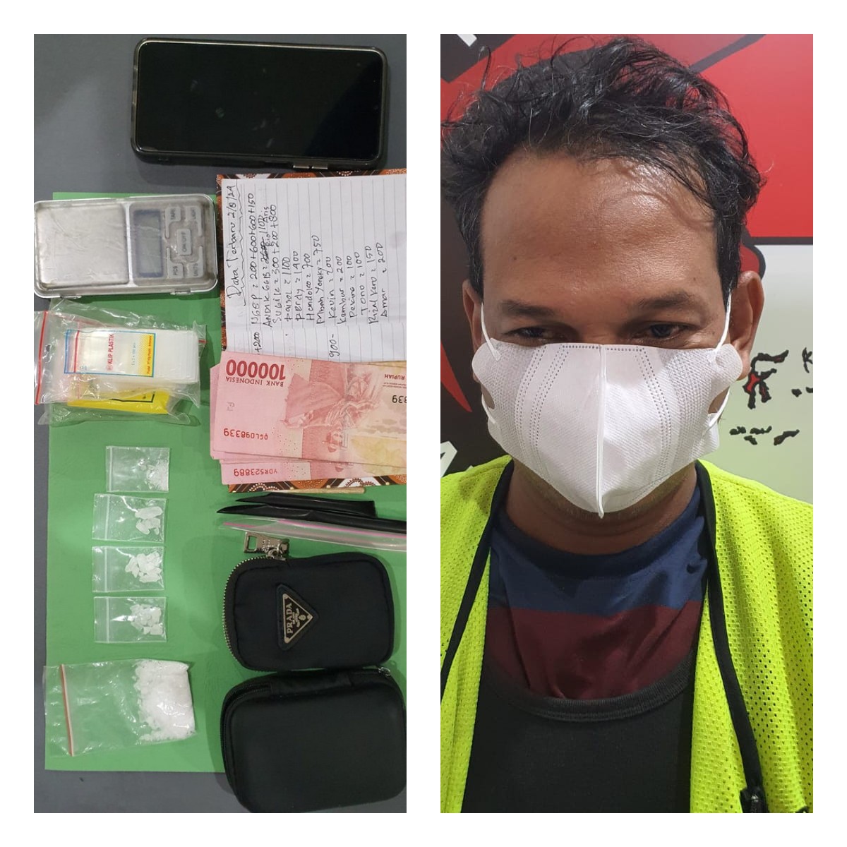 MZ warga Jalan Jojoran, Surabaya, diamankan Satresnarkoba Polrestabes Surabaya di rumahnya. Ia menjadi kurir SS, polisi sita lima poket. (IST)