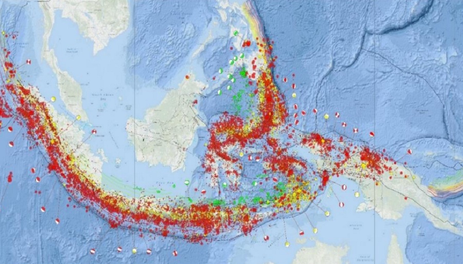 Peta seismisitas Indonesia.
