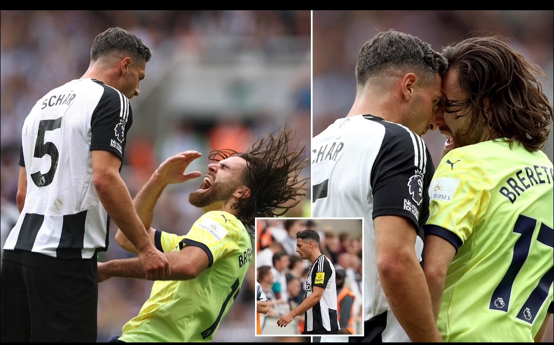 Newcastle United harus bermain 10 orang sejak kartu merah insiden adu kepala.