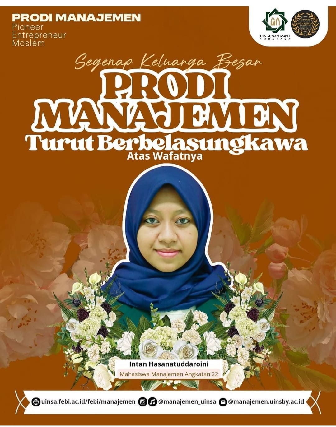 Mahasiswi UINSA Surabaya Intan Hasanatuddaroini meninggal akibat kecelakaan kereta api. (IST)