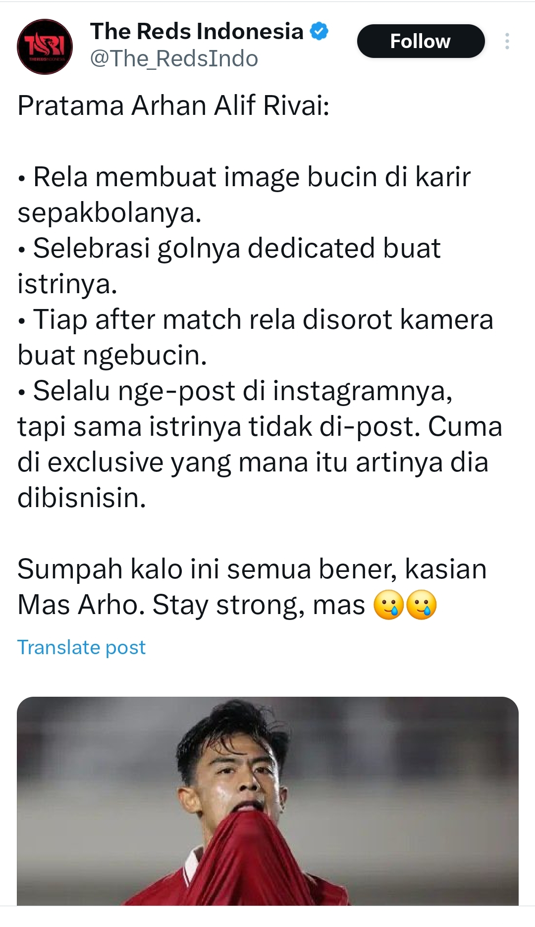 Pratama Arhan banyak mendapat dukungan
