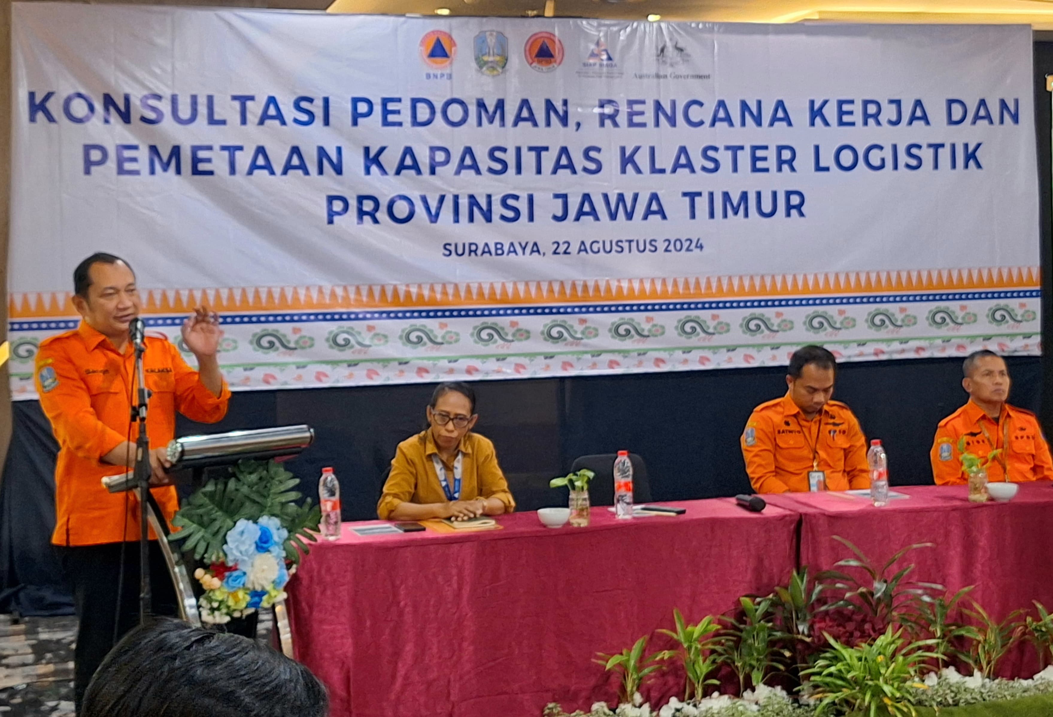 Konsultasi Pedoman, Rencana Kerja dan Pemetaan Kapasitas Klaster Logistik Provinsi Jawa Timur di Southern Hotel, Surabaya, Kamis (22/8). Antisipasi bencana alam termasuk gempa bumi. (IST)