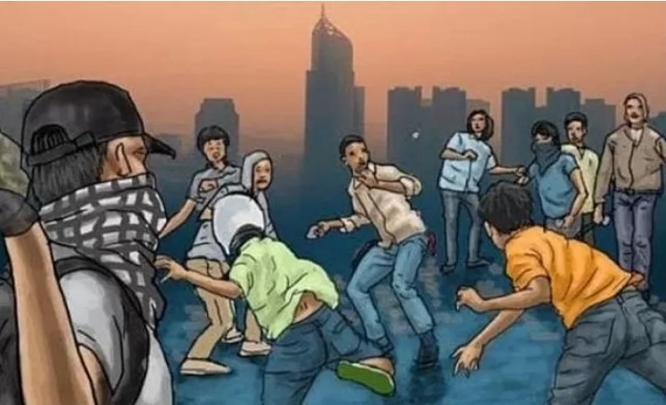 Ilustrasi tawuran malam hari