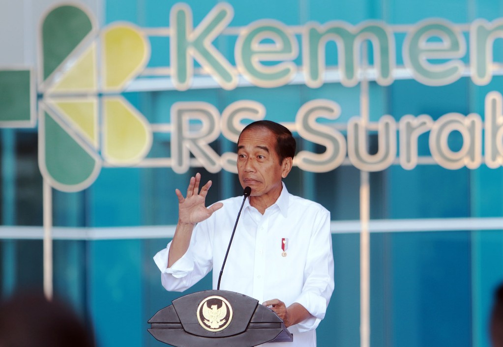 RS RUJUKAN KATASTROPIK: Presiden RI, Joko Widodo, menyampaikan sambutan dalam peresmian RS Kemenkes Surabaya, di Jalan Indrapura, Jumat (6/9).