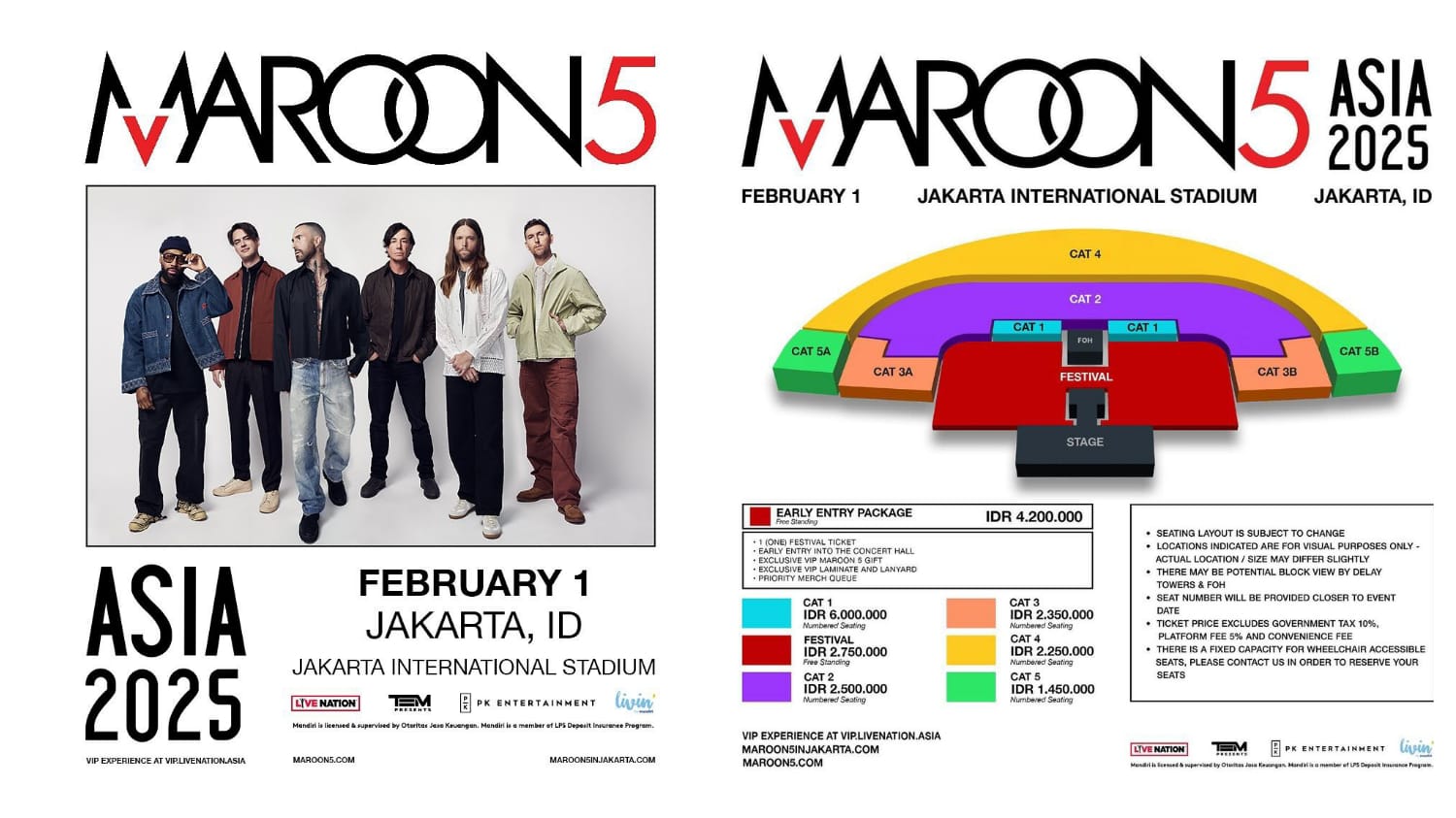 Poster Konser Maroon 5 Asia 2025 di Jakarta.