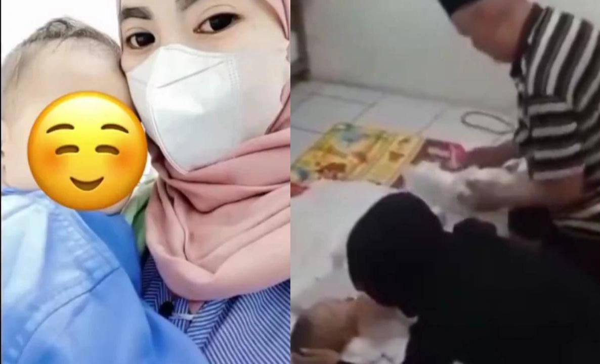 Screenshoot foto sang ibu dan anaknya yang akhirnya meninggal dunia karena tak diizinkan pulang untuk menjenguk anaknya yang sakit.
