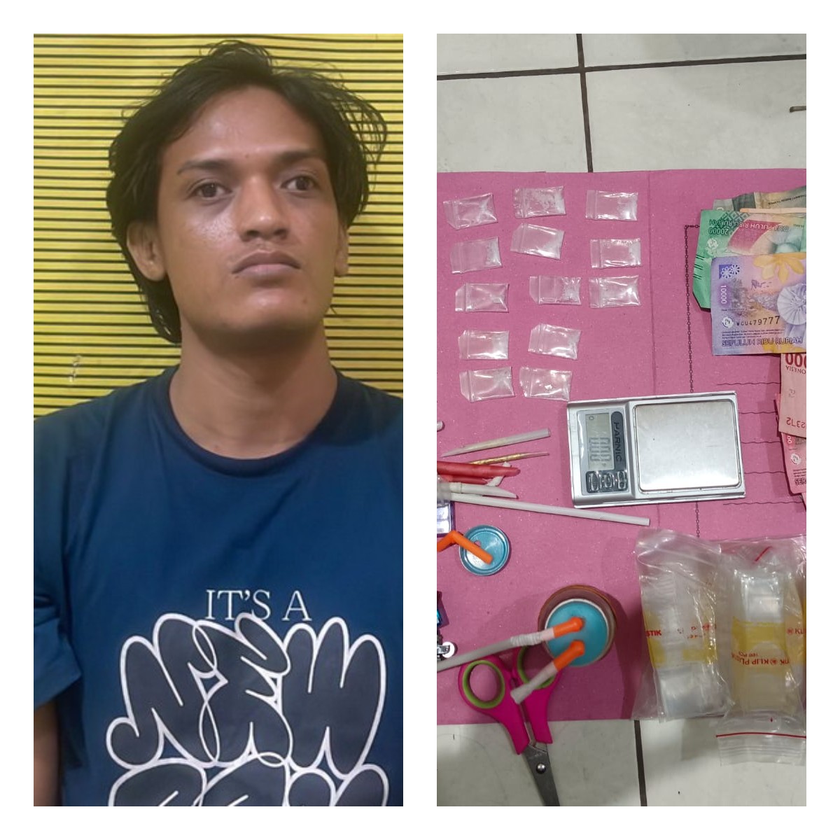 M Ludfianto saat diamankan di kosnya Jalan Kapas Baru, Surabaya. Polsek Simokerto menemukan 19 poket SS dari kamar tersangka. (IST)