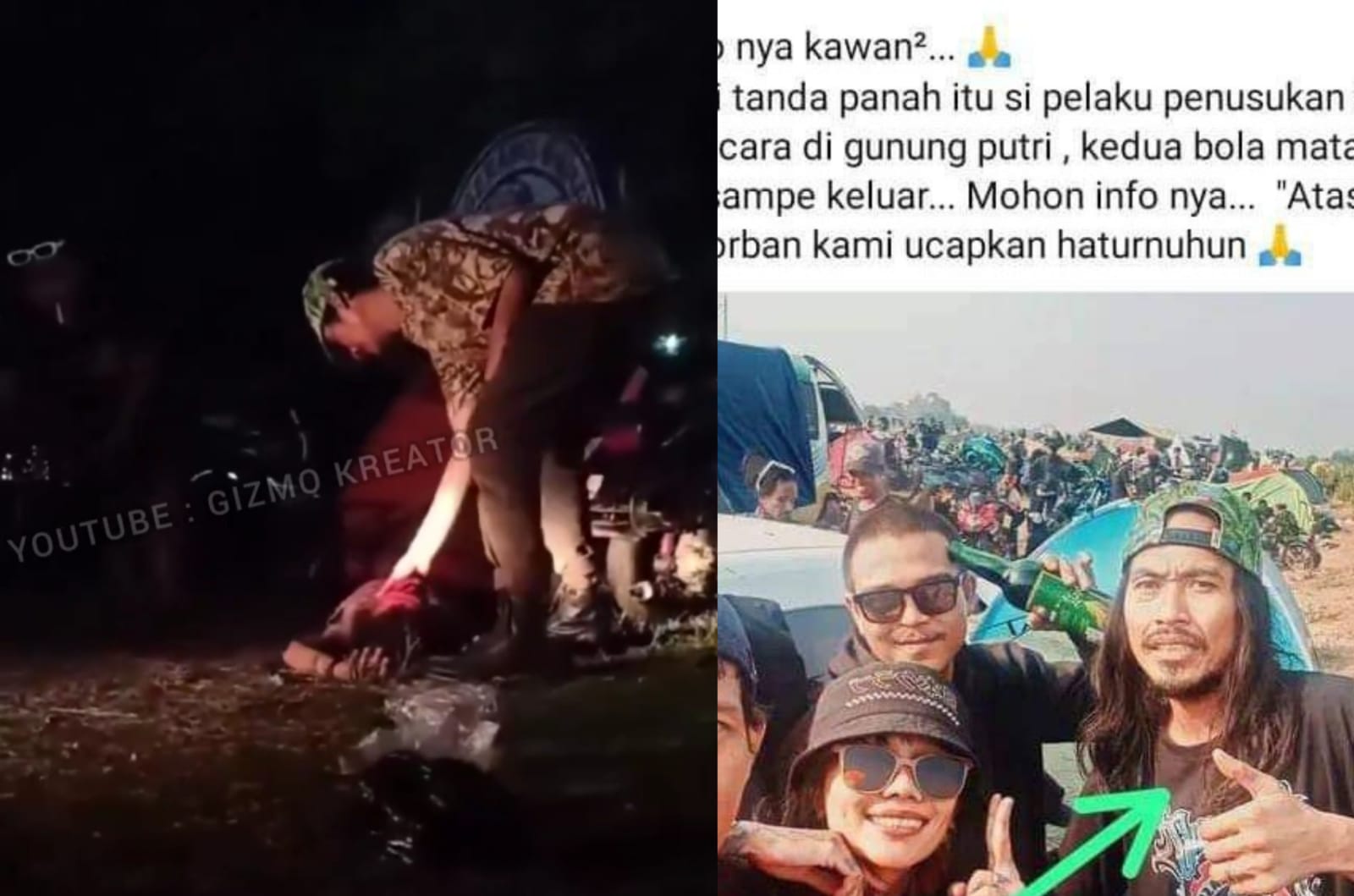 Potret pelaku serta tangkapan layar video tragedi pencongkelan mata.
