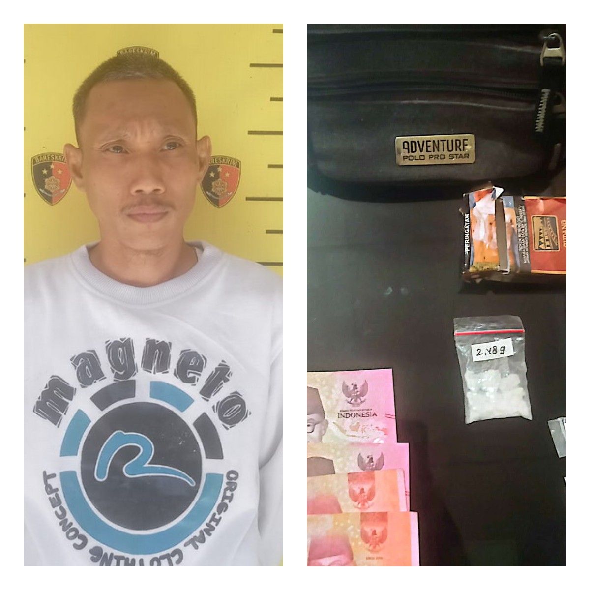 Tersangka Lastono ditahan di Mapolsek Wonocolo dengan barang bukti. (IST)