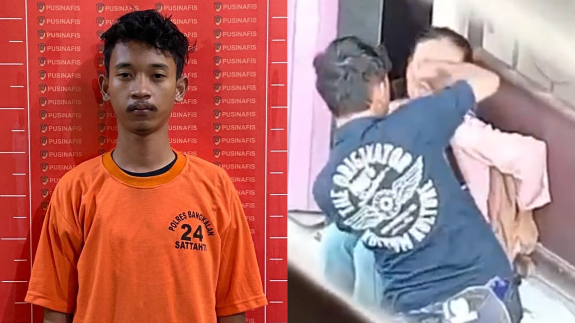 Pelaku AFI (foto kiri) dan tangkapan layar video penganiayaan yang dilakukan AFI kepada pacarnya, D.