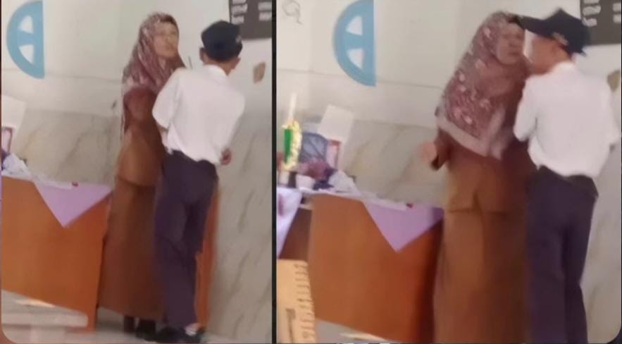 Tangkapan layar video guru menampar siswa di SMPN 1 Kembangbahu, Lamongan.