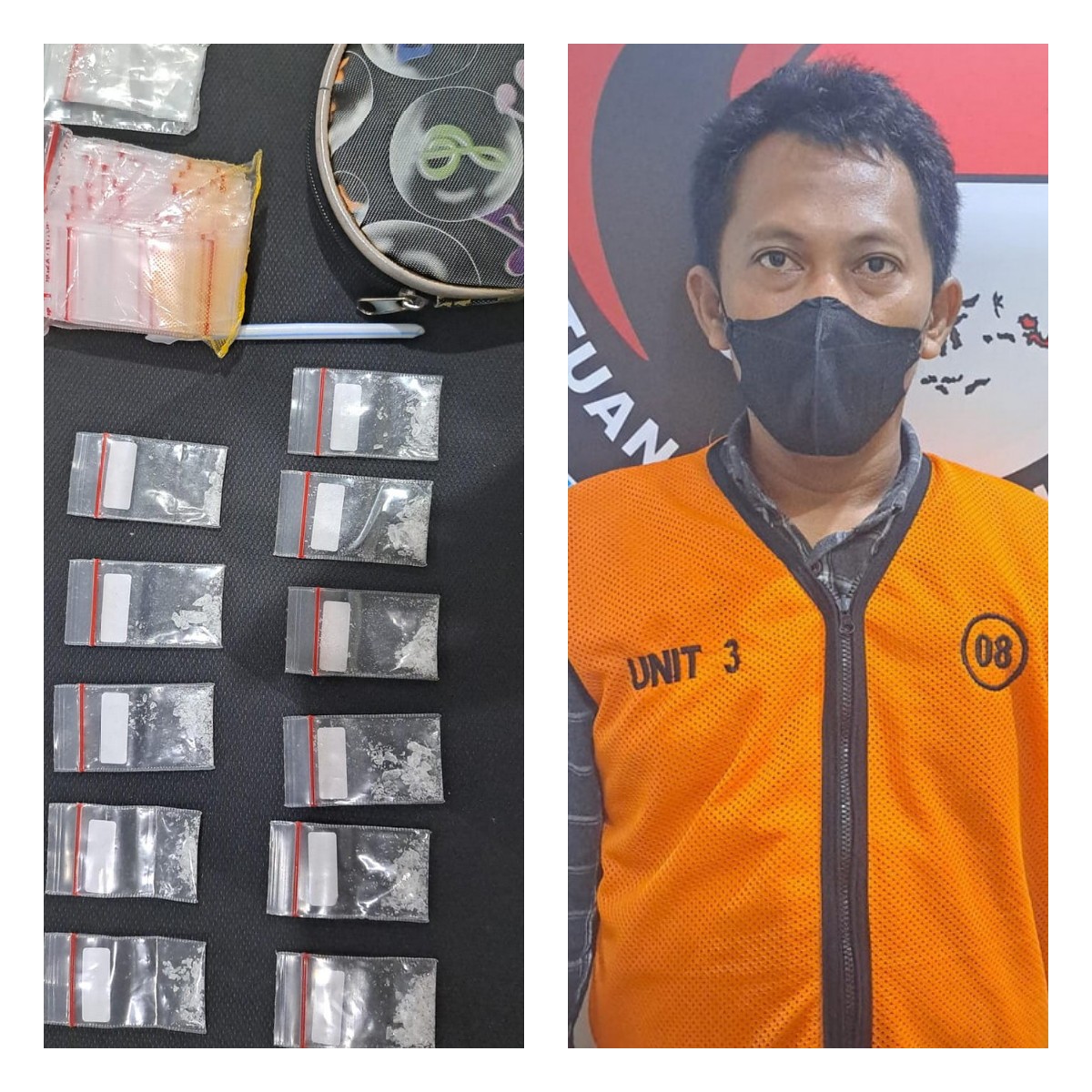 Tersangka M diamankan Satresnarkoba Polrestabes Surabaya karena mengedarkan SS. Polisi menemukan 11 poket SS yang belum terjual. (IST)