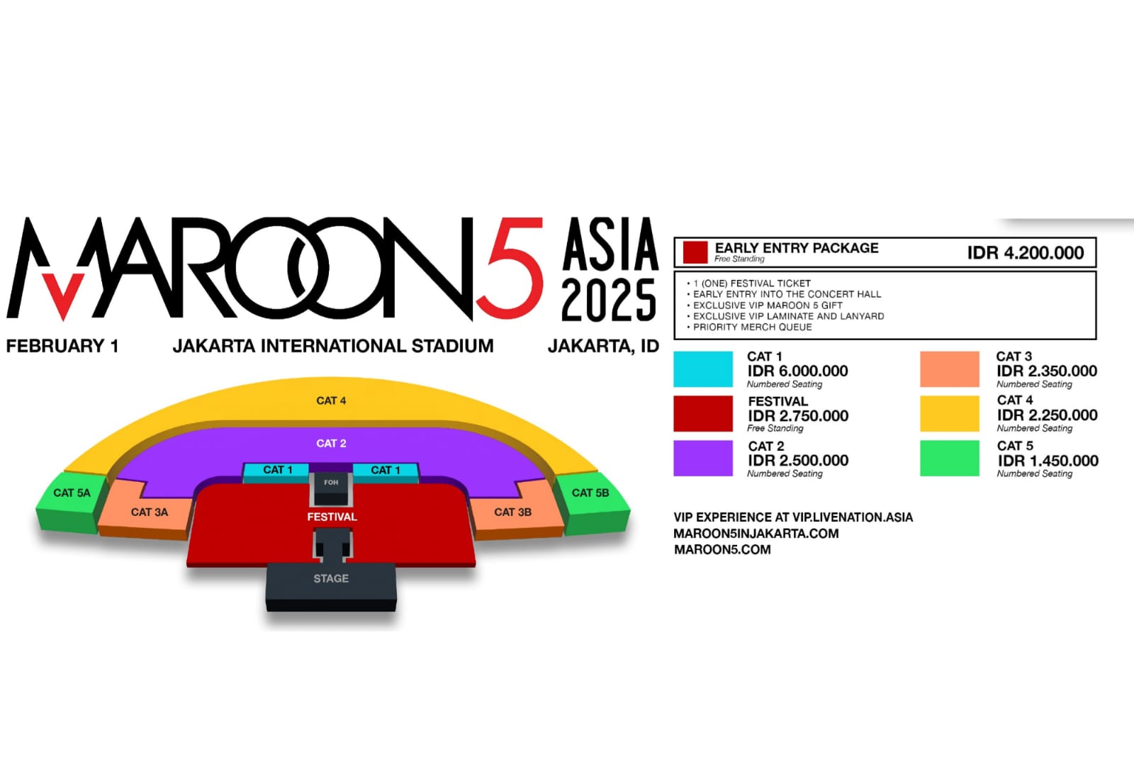 Seatplan dan pricelist konser Maroon 5 di Indonesia.