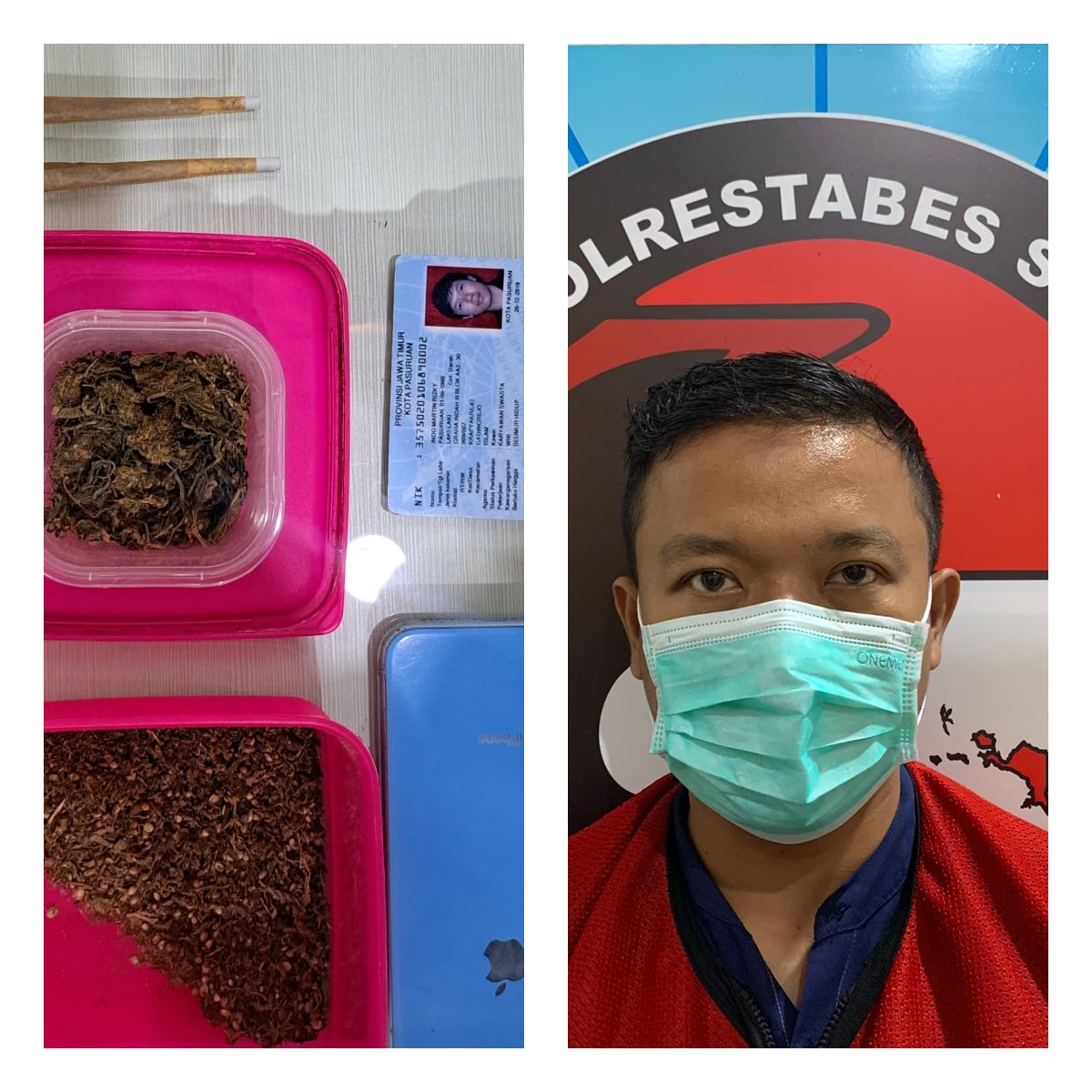 Pengedar berinsiial IMR diamankan Satresnarkoba Polrestabes Surabaya usai menyimpan dua wadah plastik dan dua linting ganja. (IST)
