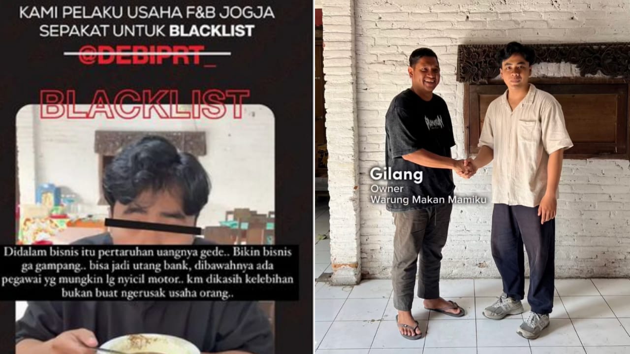 Seruan boikot food vlogger Debiprt_ dan foto Debi Pratama bertemu dengan Gilang pemilik Warung Makan Mamiku untuk meminta maaf.