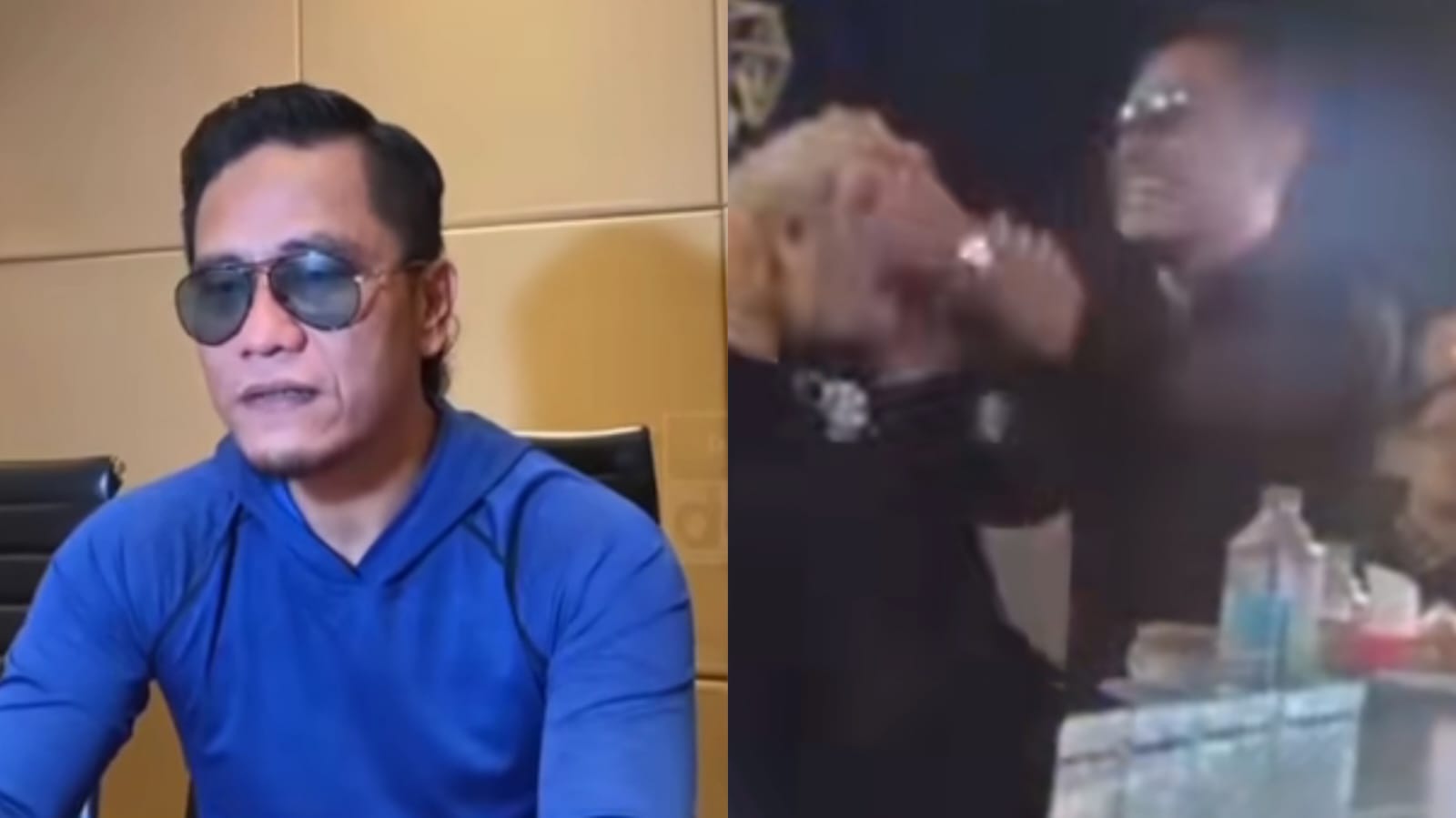 Tangkapan layar video Gus Miftah melakukan klarifikasi (kiri) dan saat menoyor kepala sang istri (kanan).