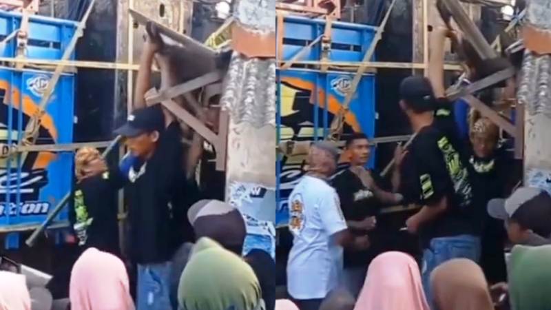 Foto: x.com/Candj09  Kru Sound Horeg merusak atap warung warga di Jember.