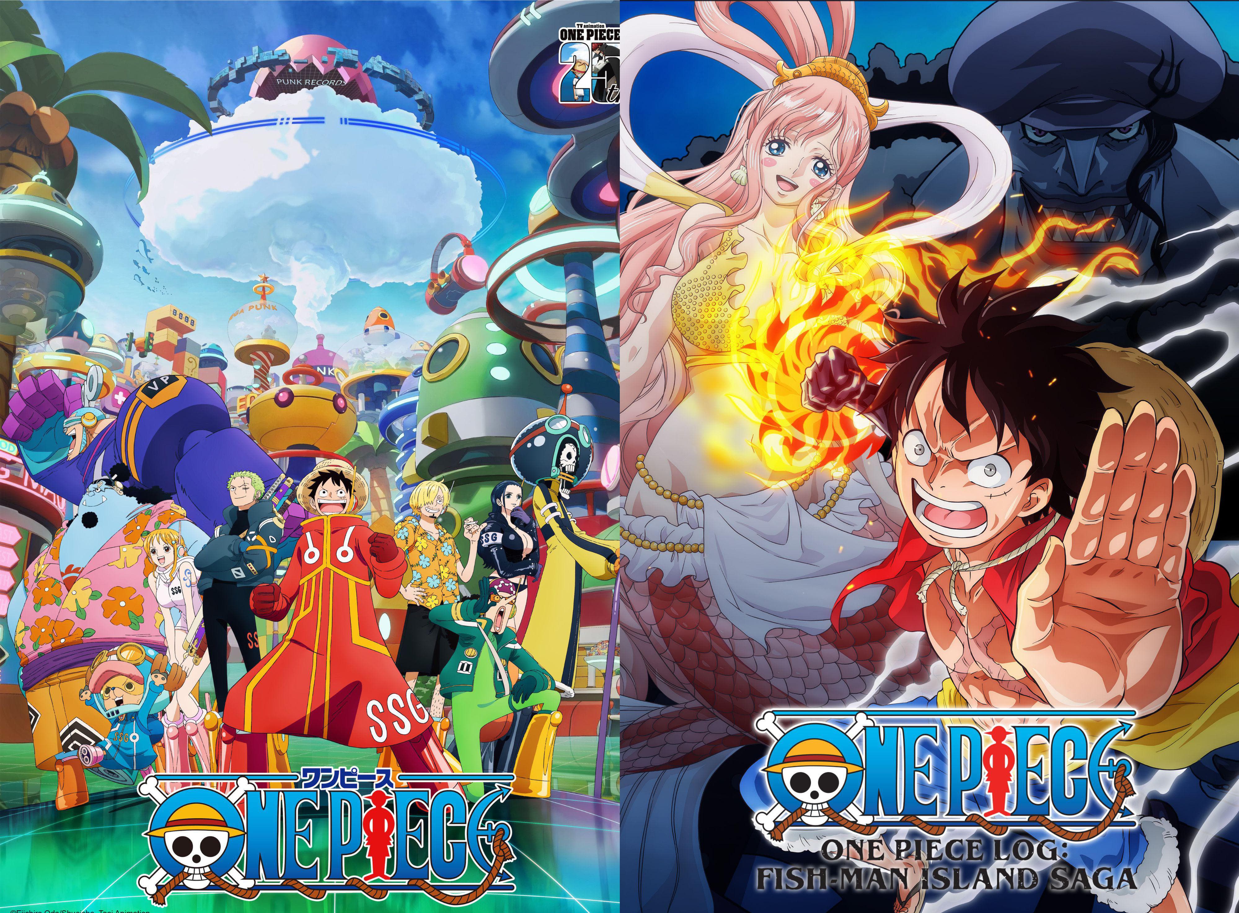 Poster serial animasi One Piece Egghead Arc dan One Piece Log: Fish-Man Island Saga dari akun X @ToeiAnimation