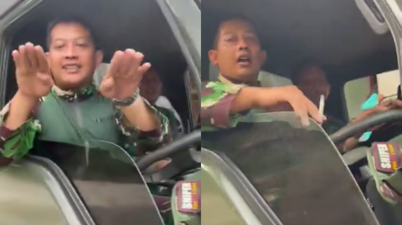 Momen anggota TNI cekcok dengan seorang wanita usai insiden tabrakan antara truk TNI dan mobil warga sipil.