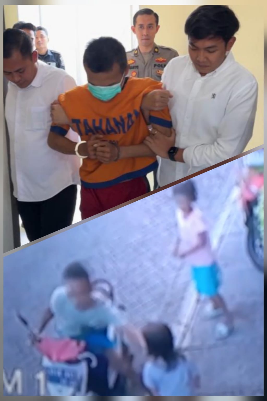 KAPOK; Tersangka AFN alias P yang ditembak kakinya karena menjambret kalung bocah di Desa Pabean Sedati, Sidoarjo. Dan, aksinya tersangka yang terekam CCTV.