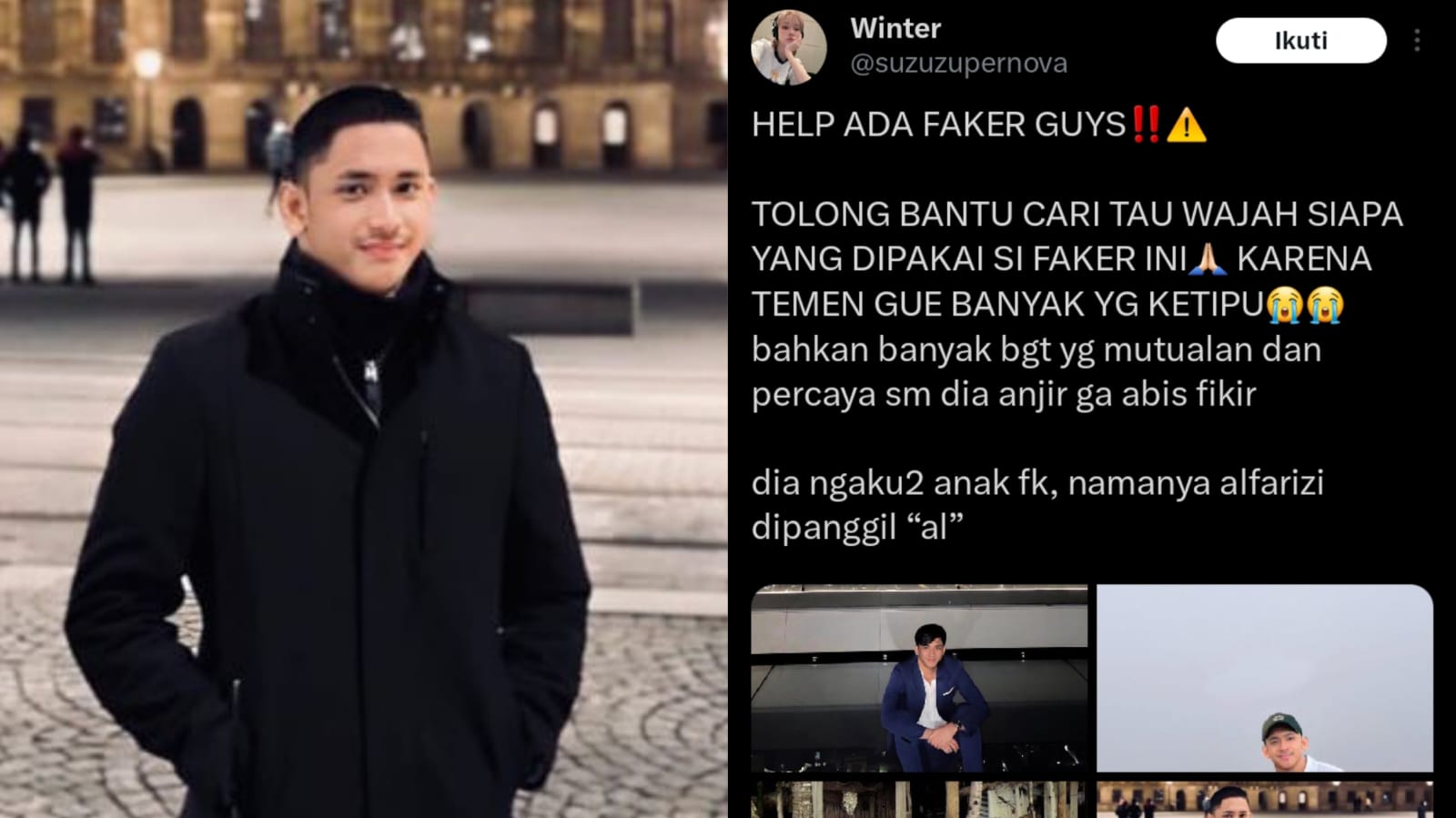 Foto editan yang diunggah oleh akun faker Alfarizi