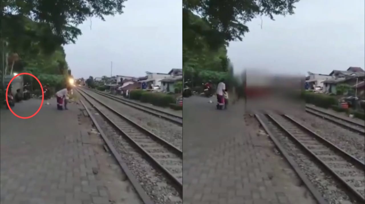 NEKAT: Tangkapan layar, detik-detik pria melompat ke rel kereta di Bandung.