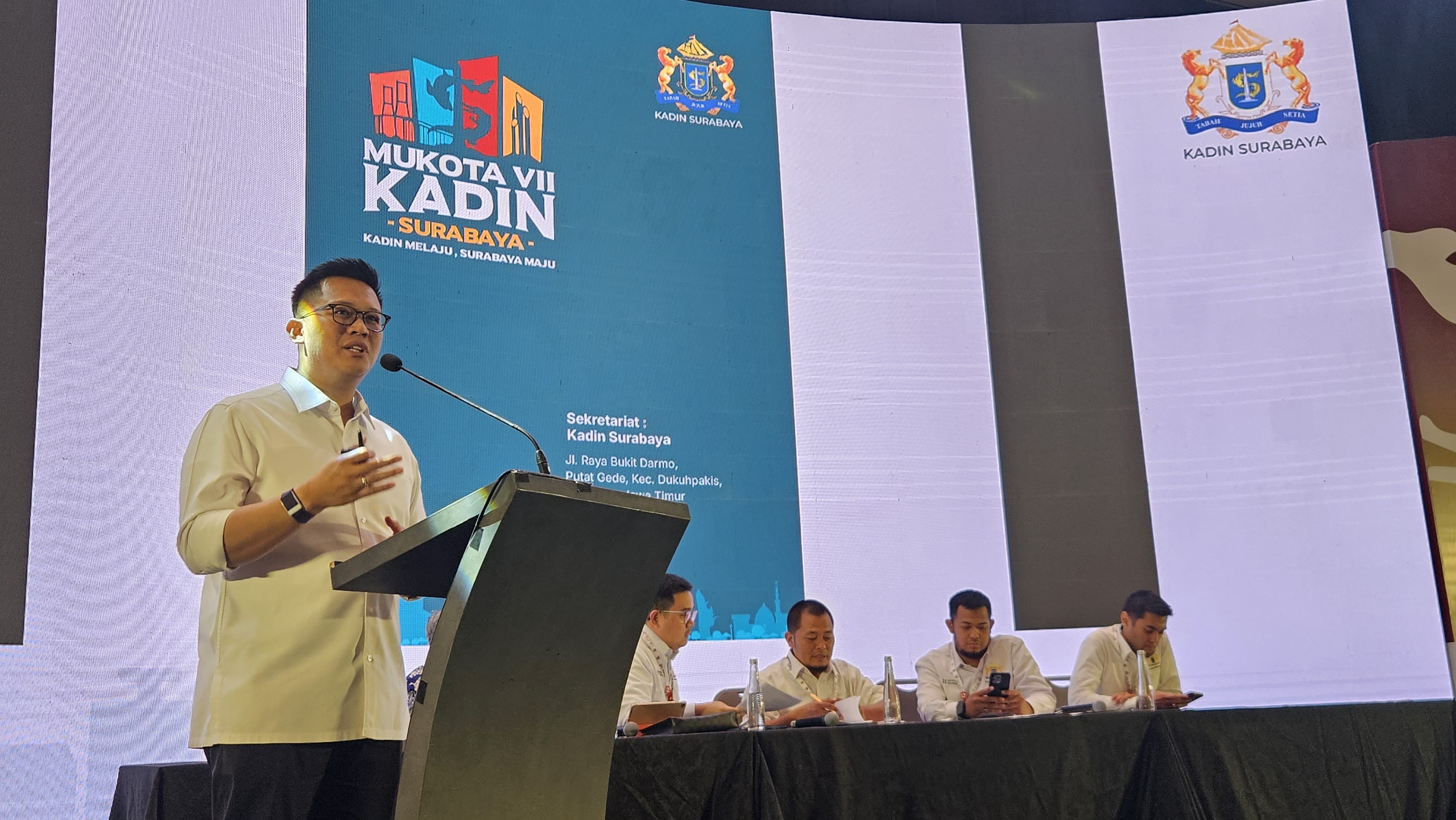 Ketua Kadin Surabaya Ali Affandi dalam Musyawarah Kota VII yang digelar di Hotel Westin Surabaya, Kamis (17/10).