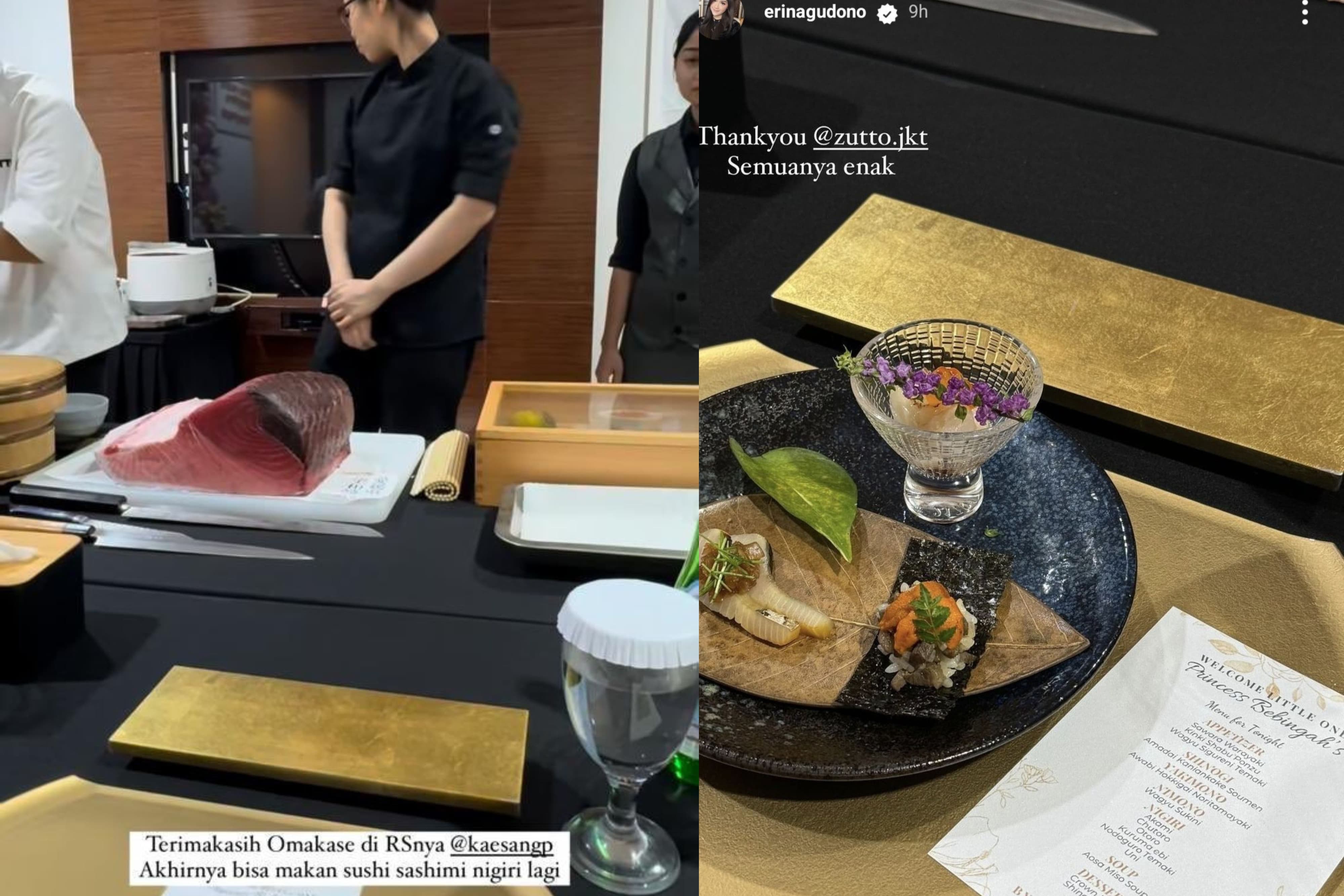 Foto momen omakase yang diunggah Erina di Story Instagramnya.
