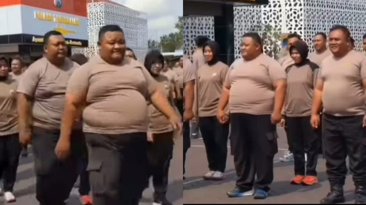 Momen para anggota polisi kelebihan berat badan di Trenggalek lakukan program diet.