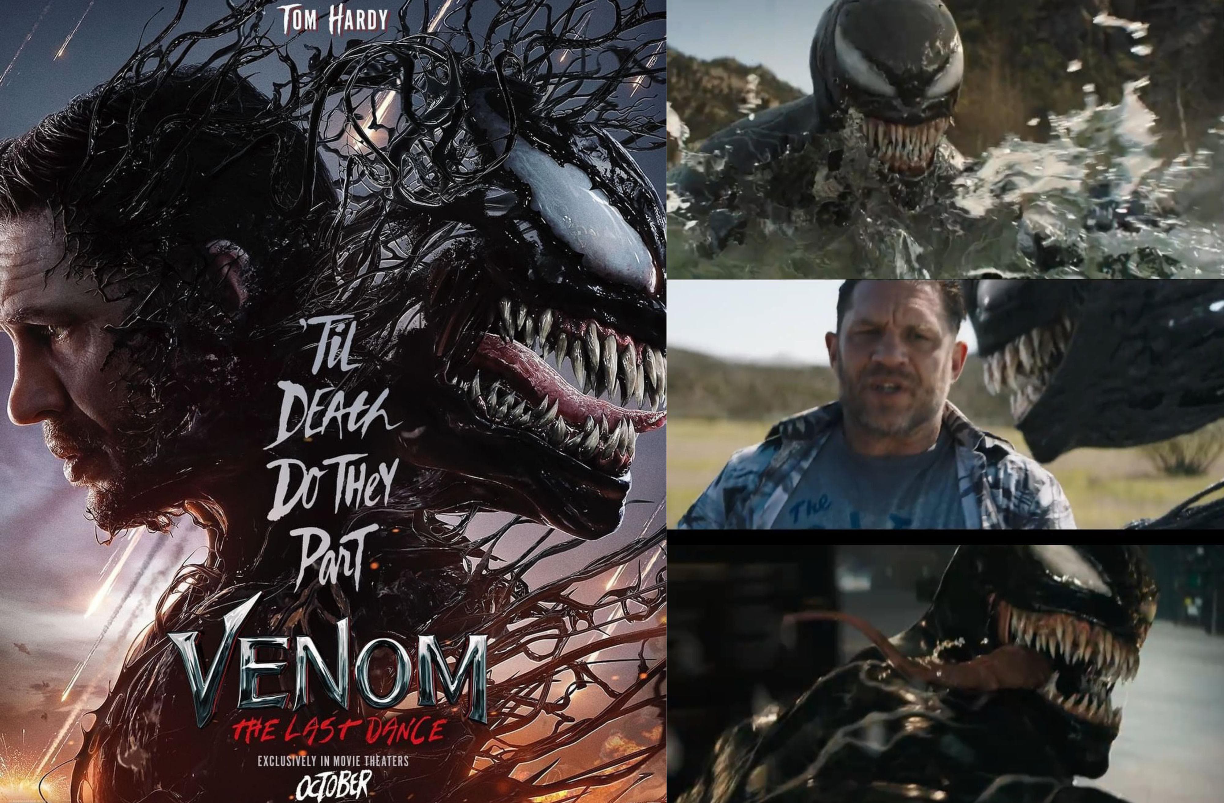 Poster film Venom: The Last Dance dan tangkapan layar trailer Venom 3.