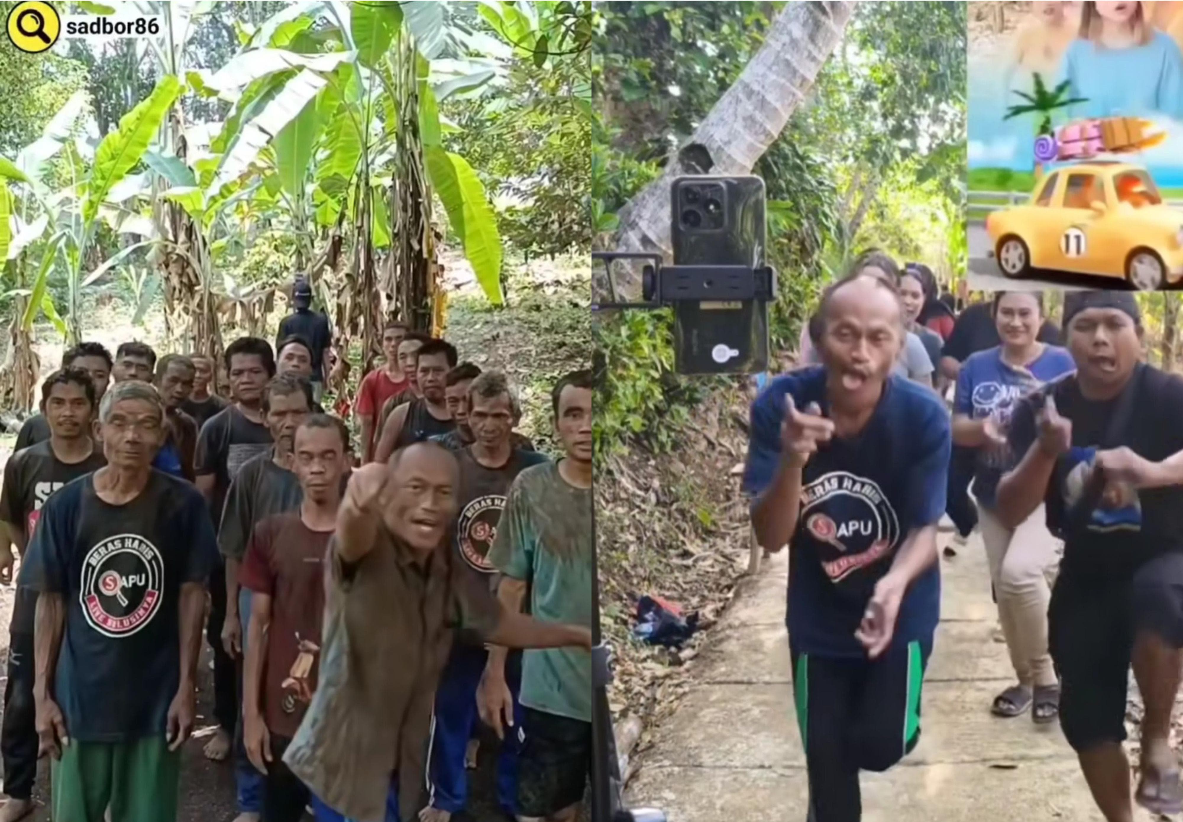 TANGKAPAN LAYAR: Kegiatan live TikTok Joget Sadbor diikuti oleh beberapa warga kampung di Sukabumi.