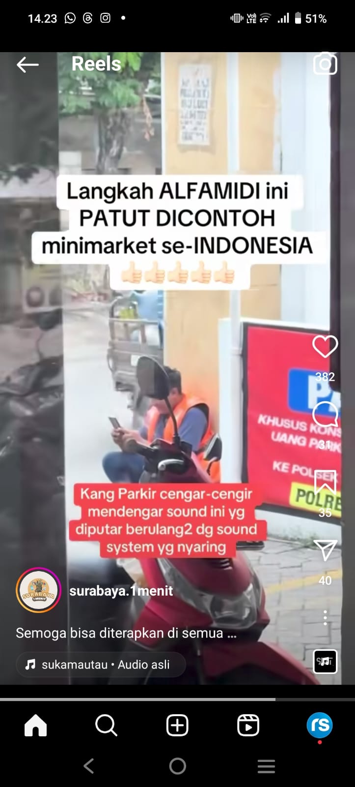 Cuplikan layar keberadaan jukir liar di sebuah minimarket di kawasan Manukan Surabaya yang disindir langsung oleh pengelola minimarket lewat pengeras suara.