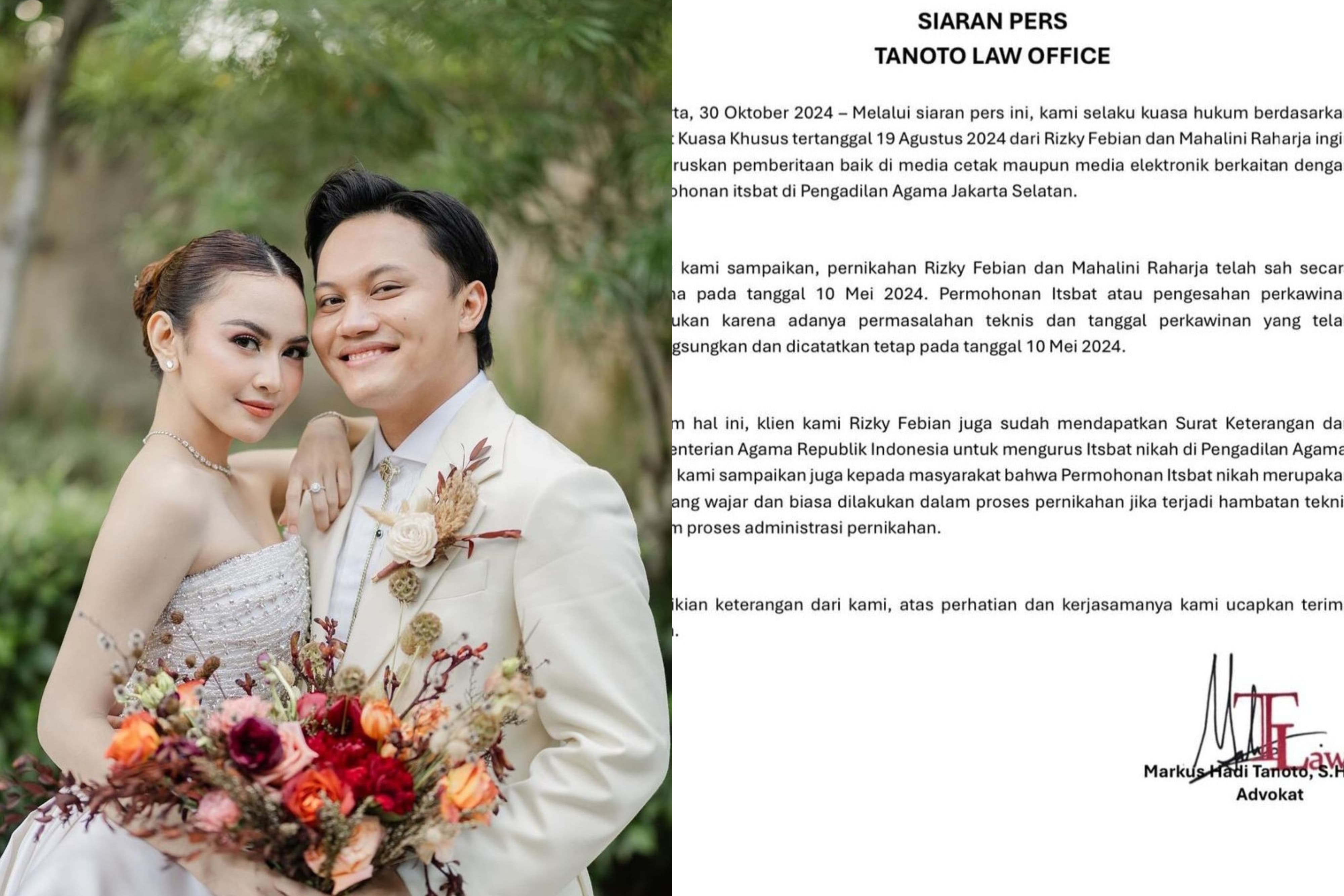 Siaran Pers terkait permohonan pernikahan di PA Jaksel oleh pasangan Rizky Febian dan Mahalini.