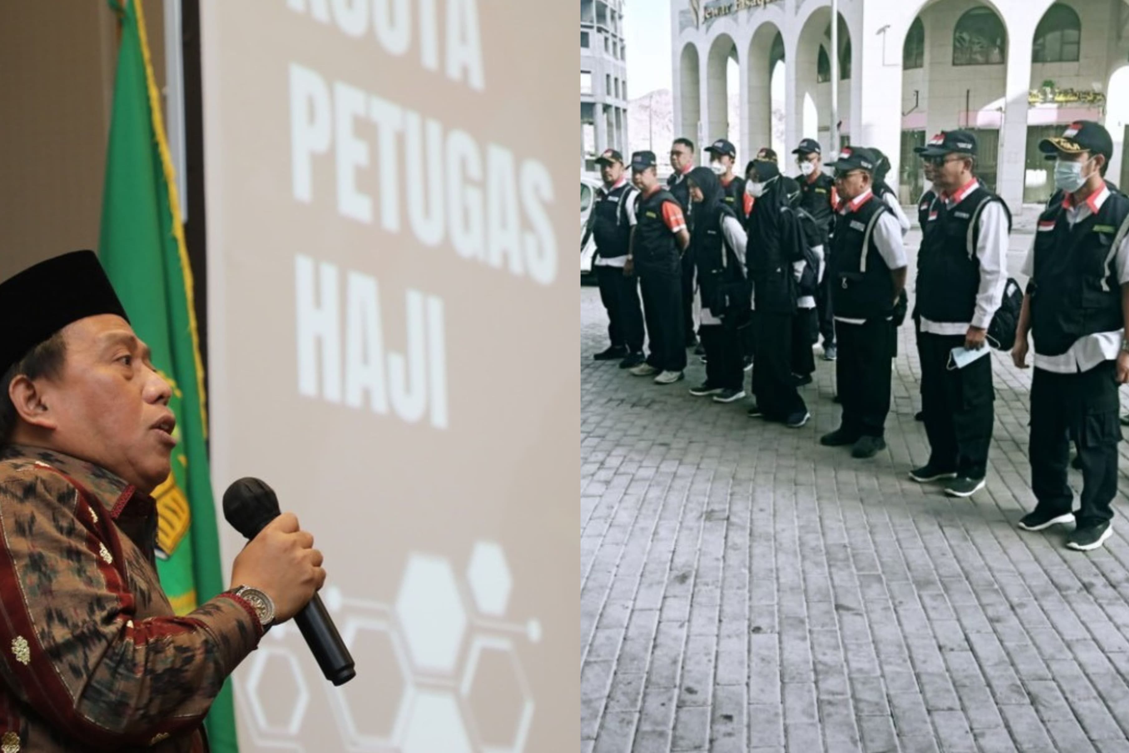 Direktur Bina Haji, Arsad Hidayat (kiri), dan ilustrasi Petugas Haji Indonesia di tanah suci.