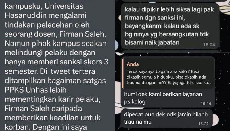 Oknum Satgas PPKS Unhas diduga lindungi dosen pelaku kekerasan seksual terhadap mahasiswinya.