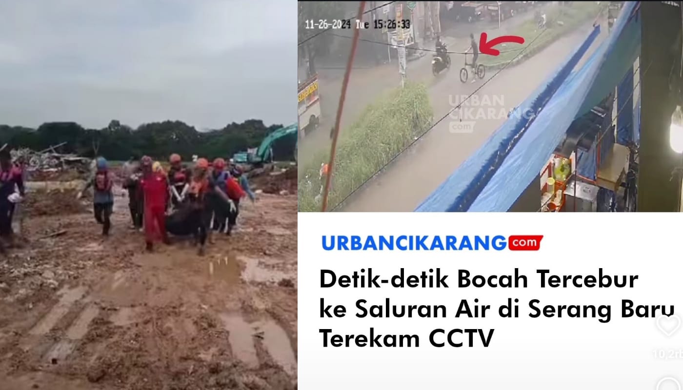 Detik-detik bocah laki-laki hanyut terseret arus saat bermain hujan.