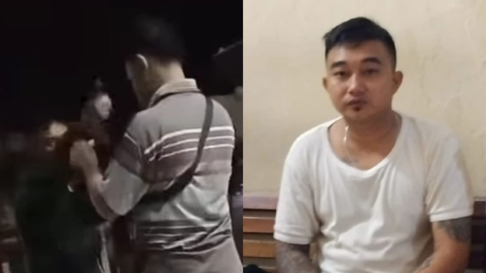 Tangkapan layar video preman palak pedagang siomay di Alun-Alun Karawang.