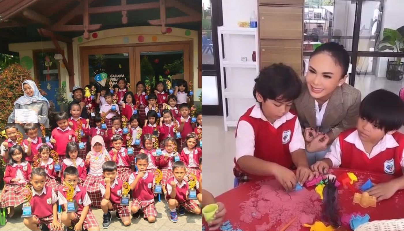 Yuni Shara bersama murid PAUD Permata Cahaya Abadi yang SPP-nya hanya Rp.3.500 per bulan.